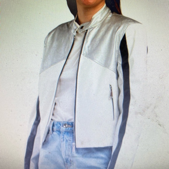 NWT Steve Madden Black and White Faux Leather Jacket with Stand-Up Collar - Picture 1 of 7